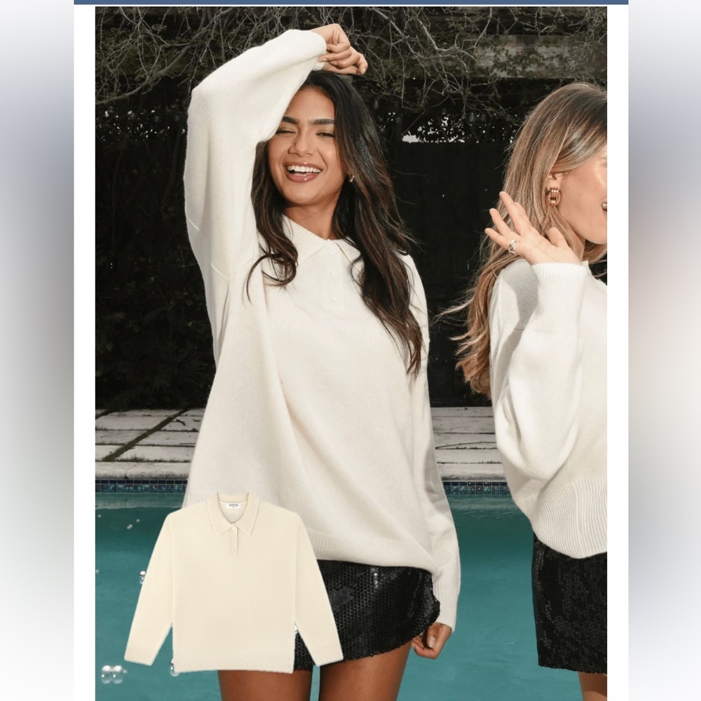 Parke Cashmere and Wool Polo Sweater In Cream Size L/XL